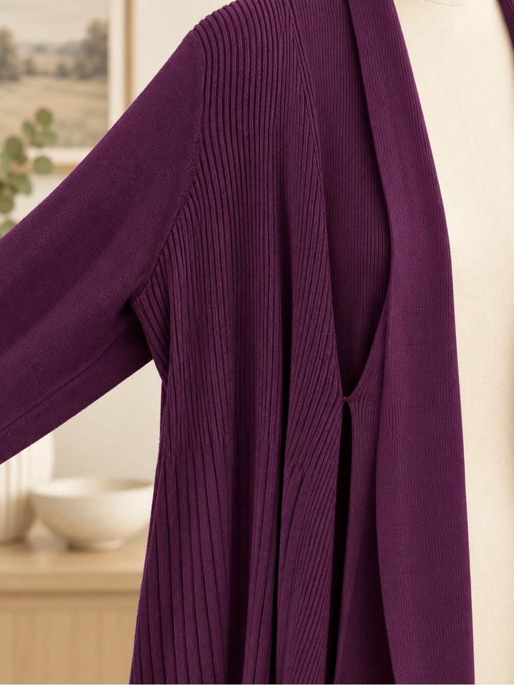 Ricki's Deep Purple Open-Front Ribbed Cardigan - Picture 3 of 5